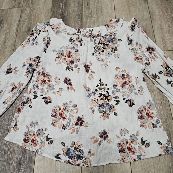 American Rag Floral Ruffle Button Up Peasant Relaxed Fit Top Women's Medium Boho - Picture 8 of 9